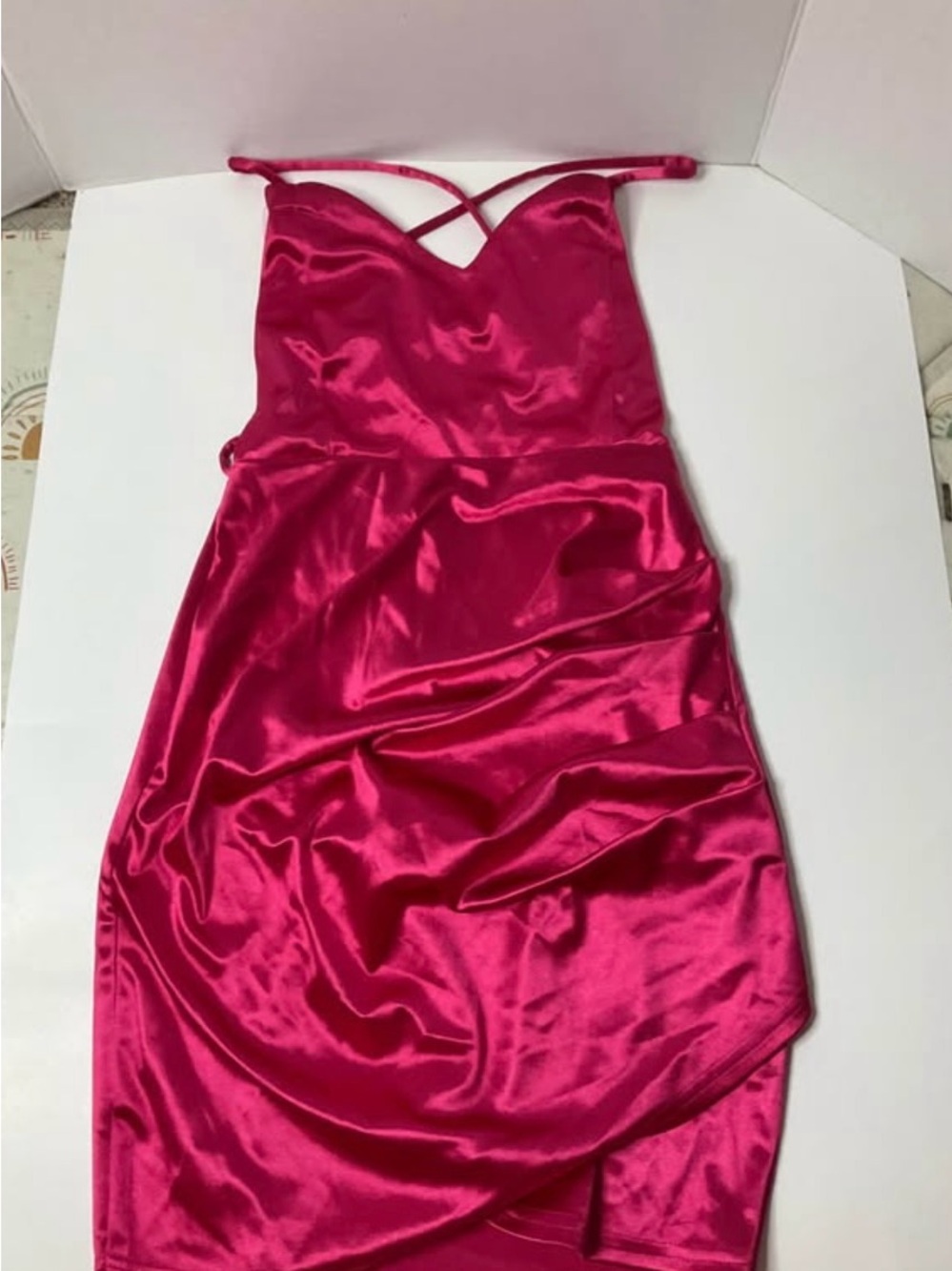Forever 21 Hot Pink Velvet Bodycon Dress, Criss-Cross Back